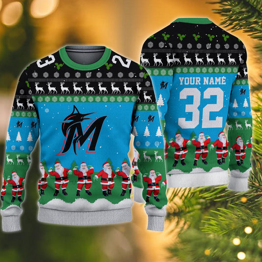 Miami Marlins Personalized Christmas Ugly Sweater