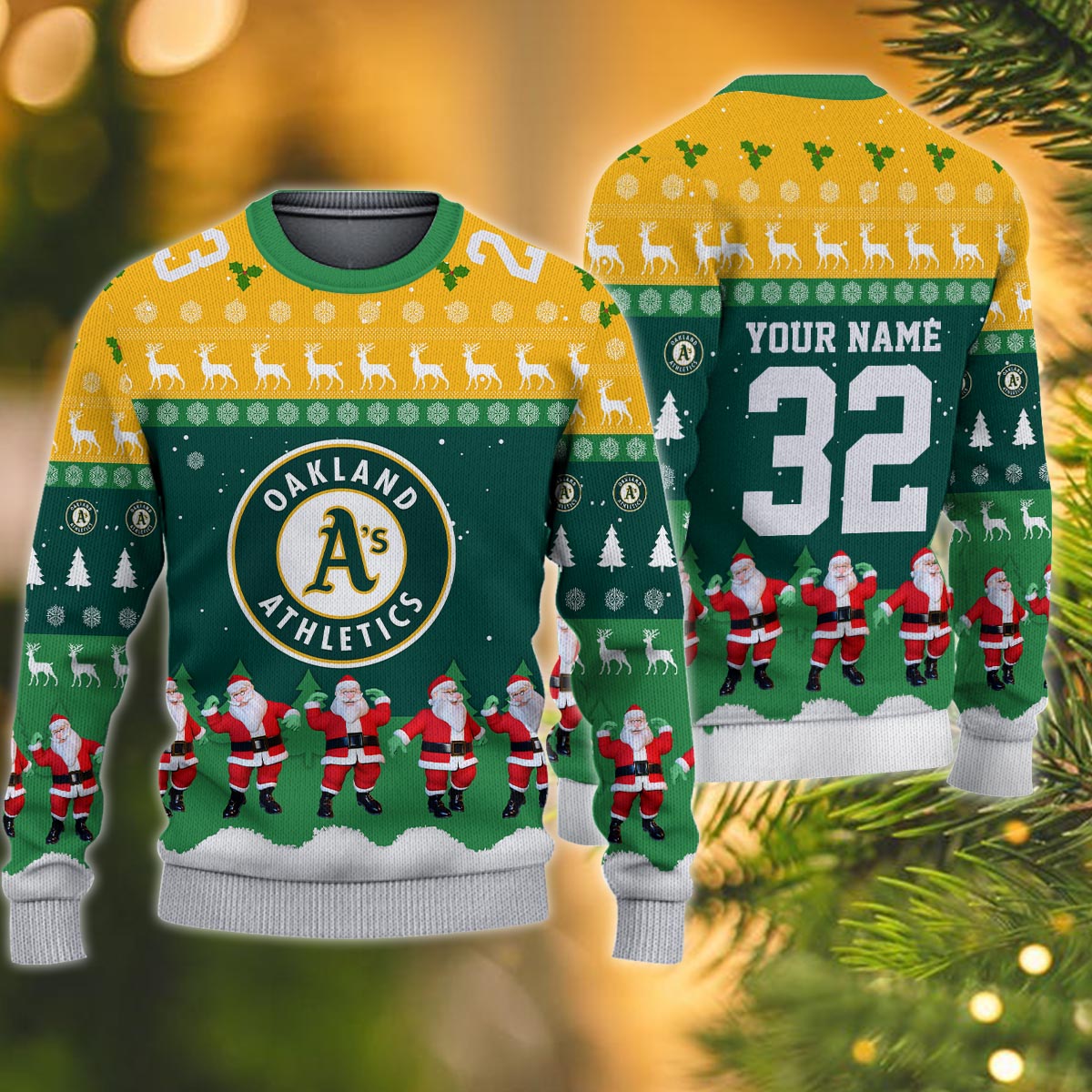Oakland Athletics Personalized Christmas Ugly Sweater