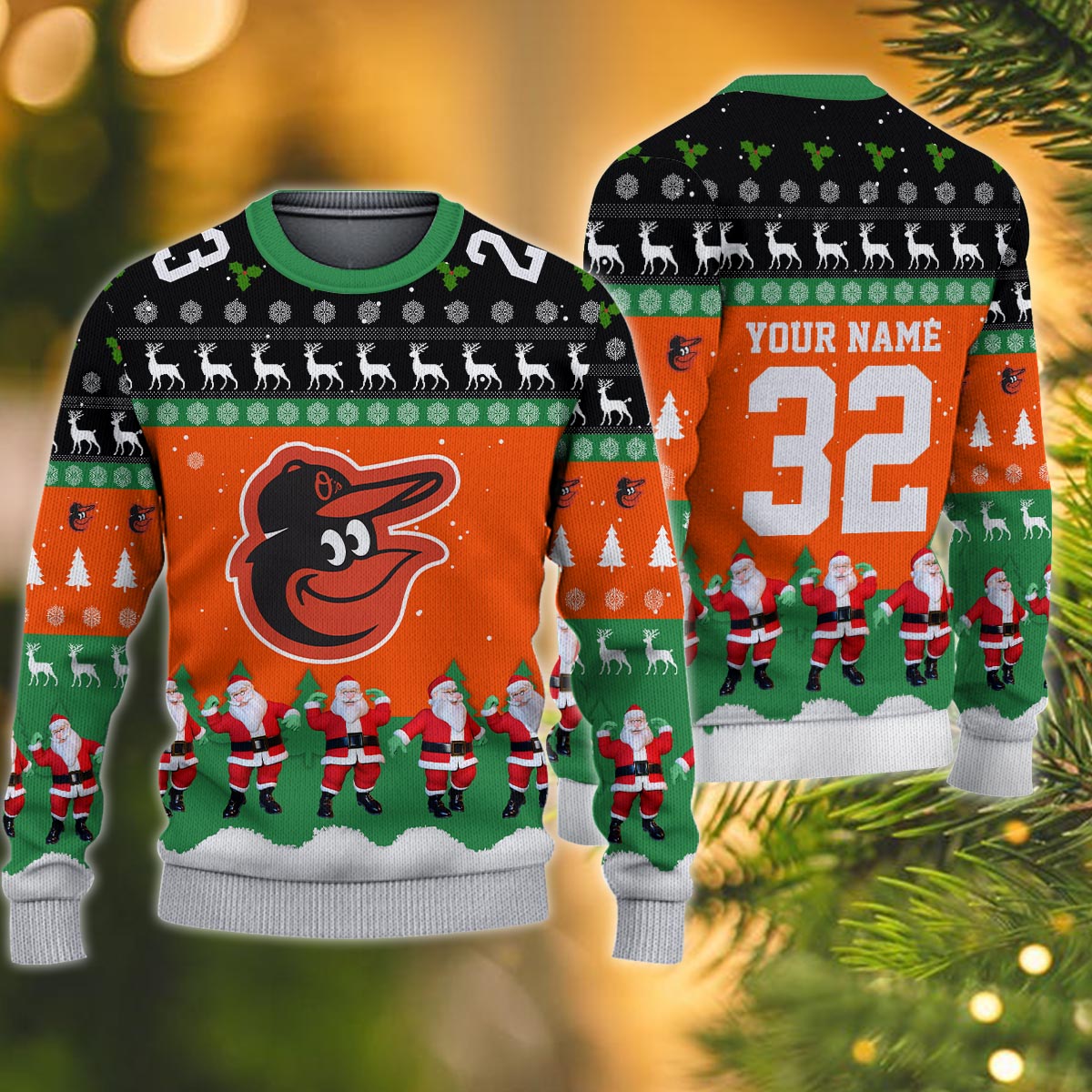 Baltimore Orioles Personalized Christmas Ugly Sweater