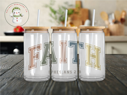 Faith Christian Glass Tumbler: Religious Iced Coffee Cup (16 Oz Or 20 Oz)