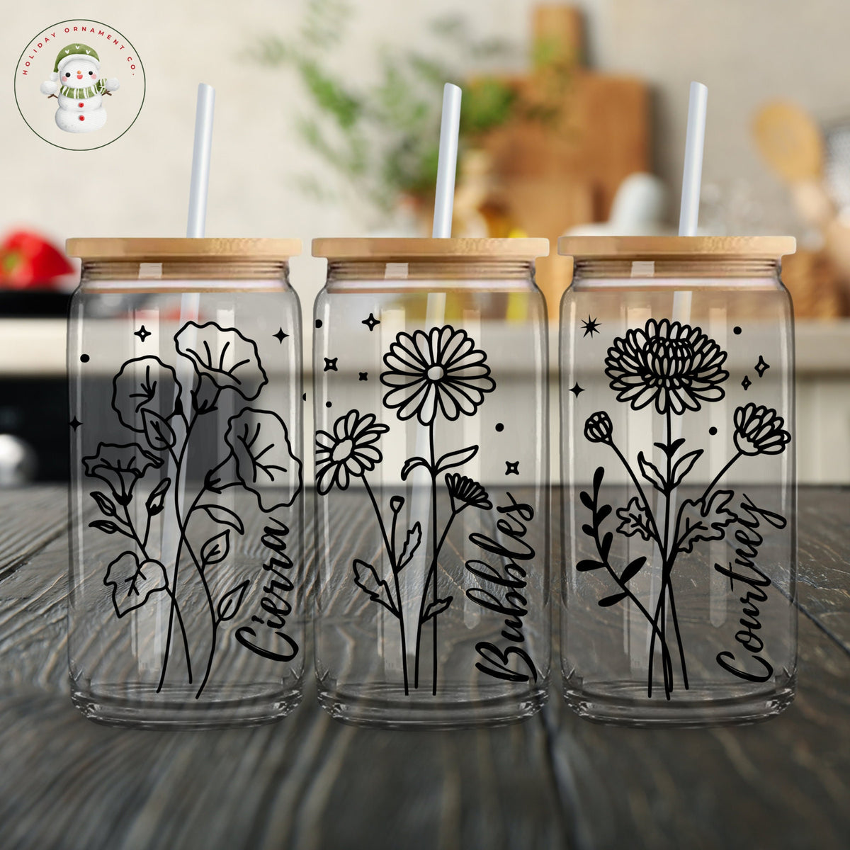 Personalized Birth Flower Glass Tumbler: Custom Iced Coffee Cup