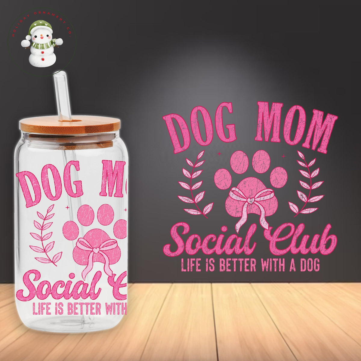 Dog Mom Glass Tumbler Cup: Iced Coffee Cup With Bamboo Lid