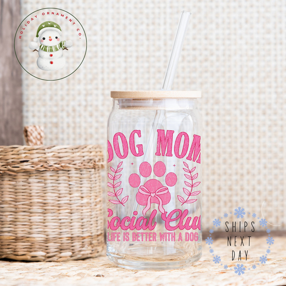 Dog Mom Glass Tumbler Cup: Iced Coffee Cup With Bamboo Lid