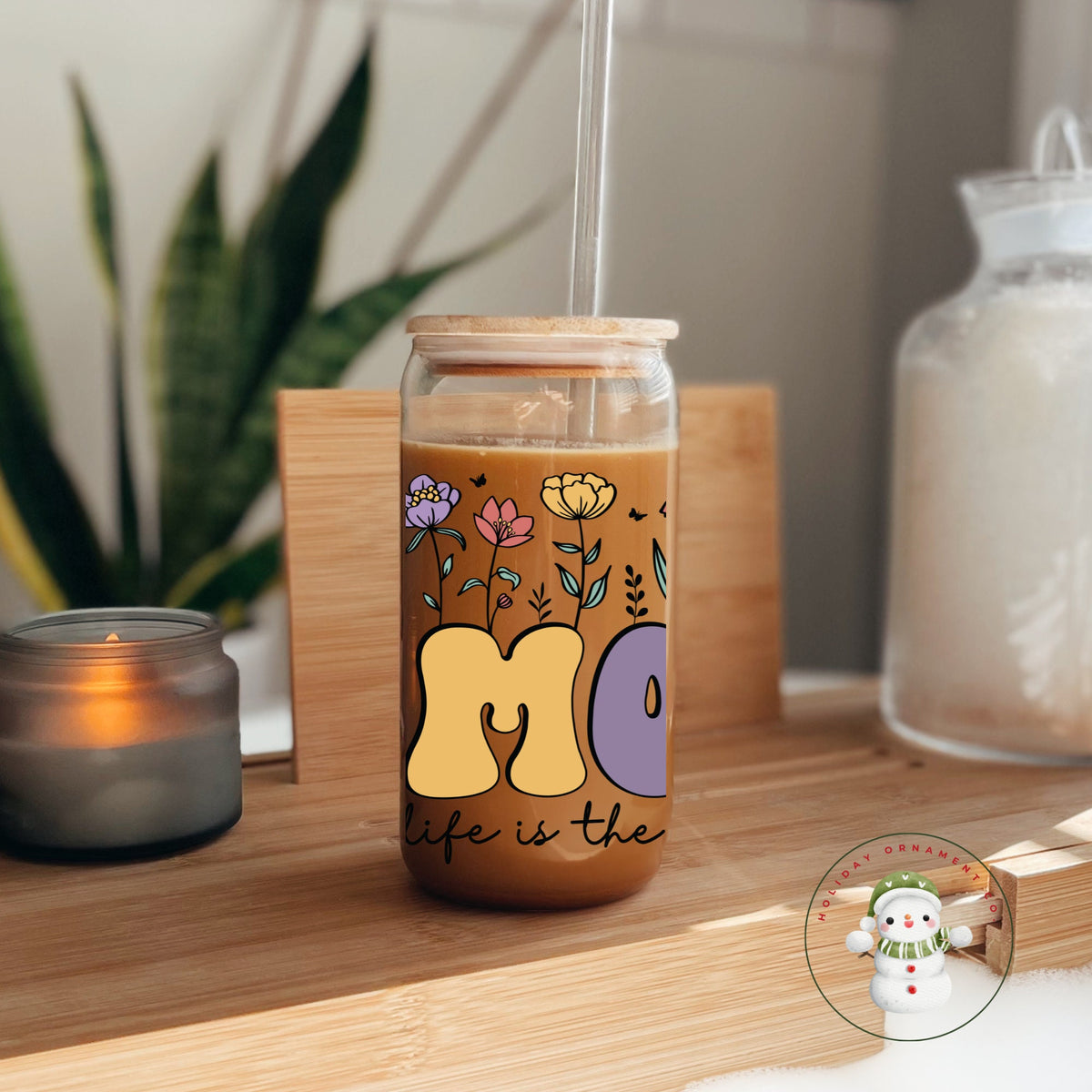 Mom Life Floral Glass Tumbler With Lid & Straw (16oz/20oz)