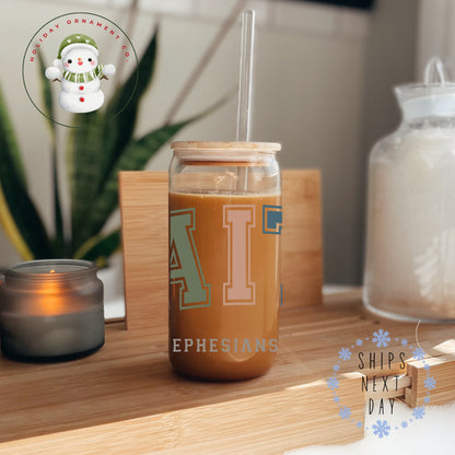 Faith Christian Glass Tumbler: Religious Iced Coffee Cup (16 Oz Or 20 Oz)