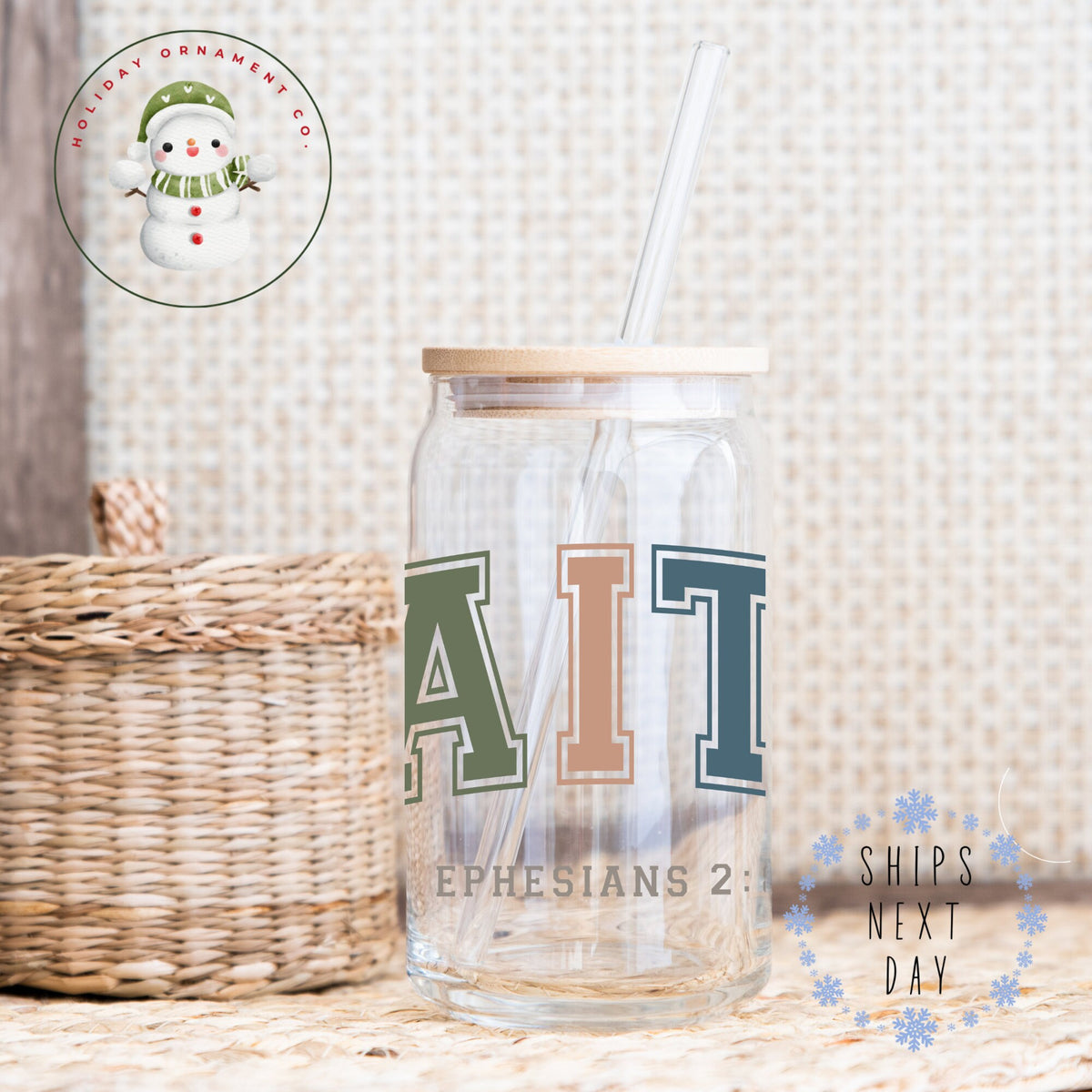 Faith Christian Glass Tumbler: Religious Iced Coffee Cup (16 Oz Or 20 Oz)