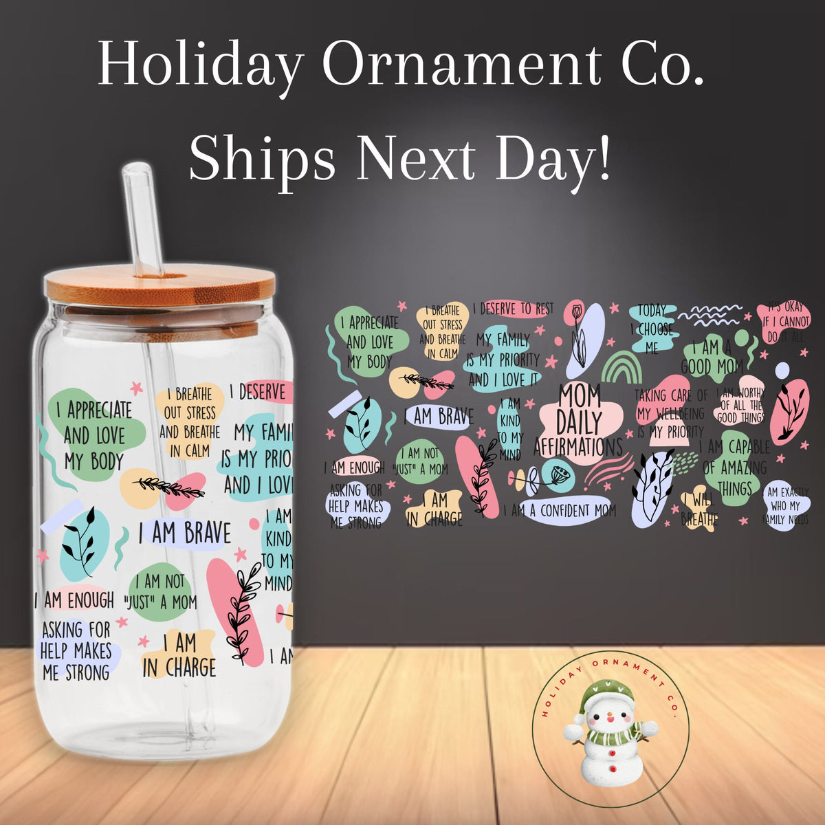 Mom Daily Affirmations Glass Tumbler With Bamboo Lid