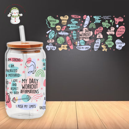 Workout Affirmation Glass Tumbler: Self Care Iced Coffee Cup