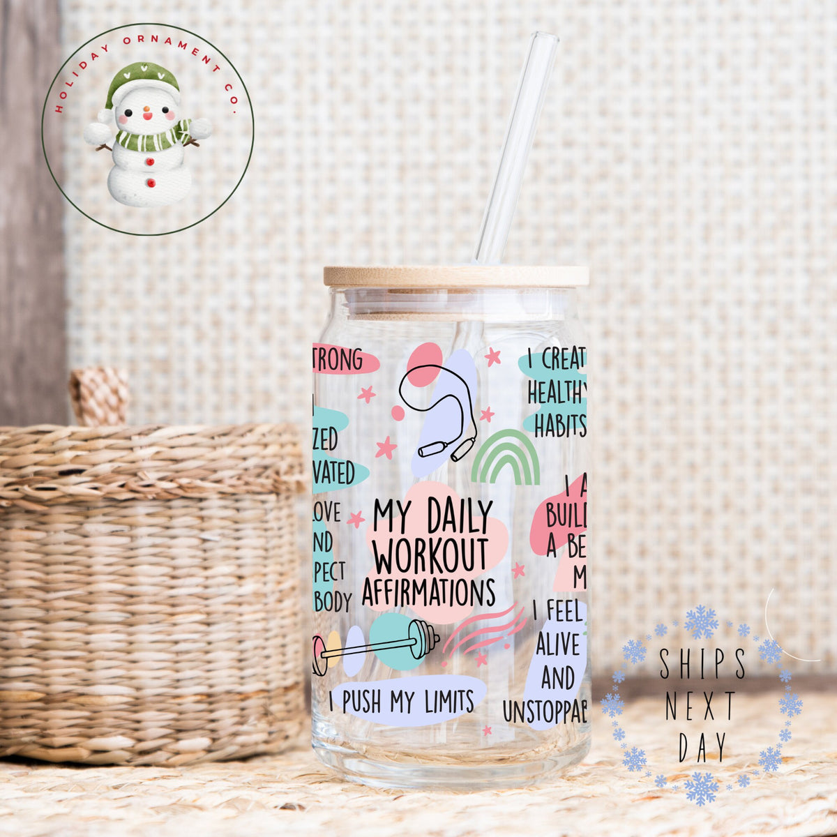 Workout Affirmation Glass Tumbler: Self Care Iced Coffee Cup