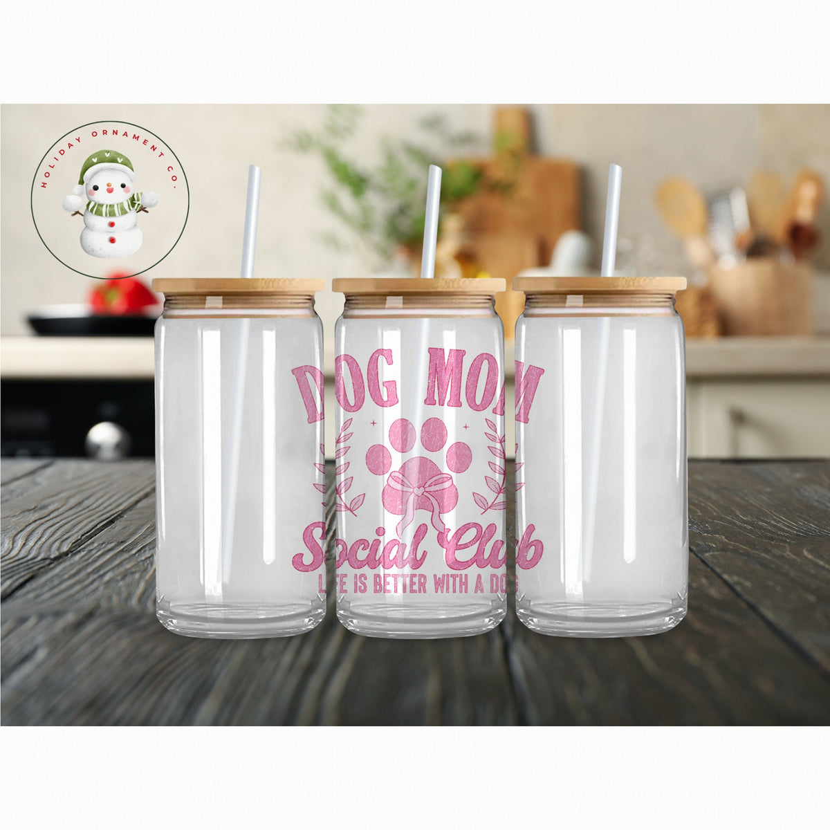 Dog Mom Glass Tumbler Cup: Iced Coffee Cup With Bamboo Lid