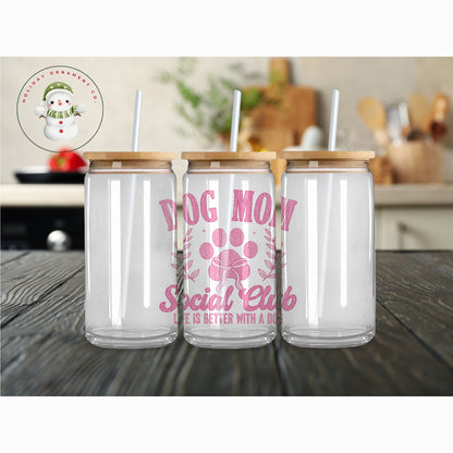 Dog Mom Glass Tumbler Cup: Iced Coffee Cup With Bamboo Lid