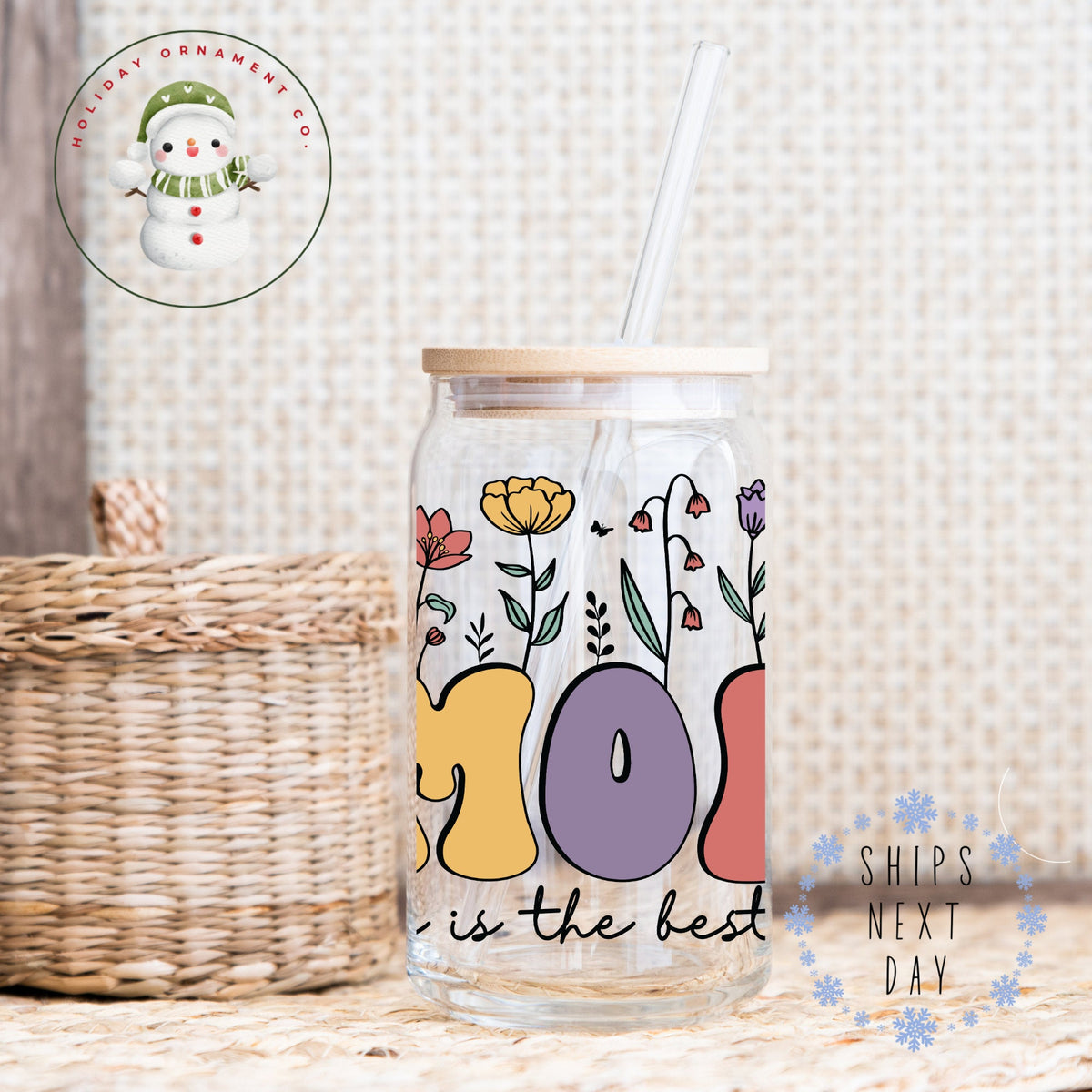 Mom Life Floral Glass Tumbler With Lid & Straw (16oz/20oz)