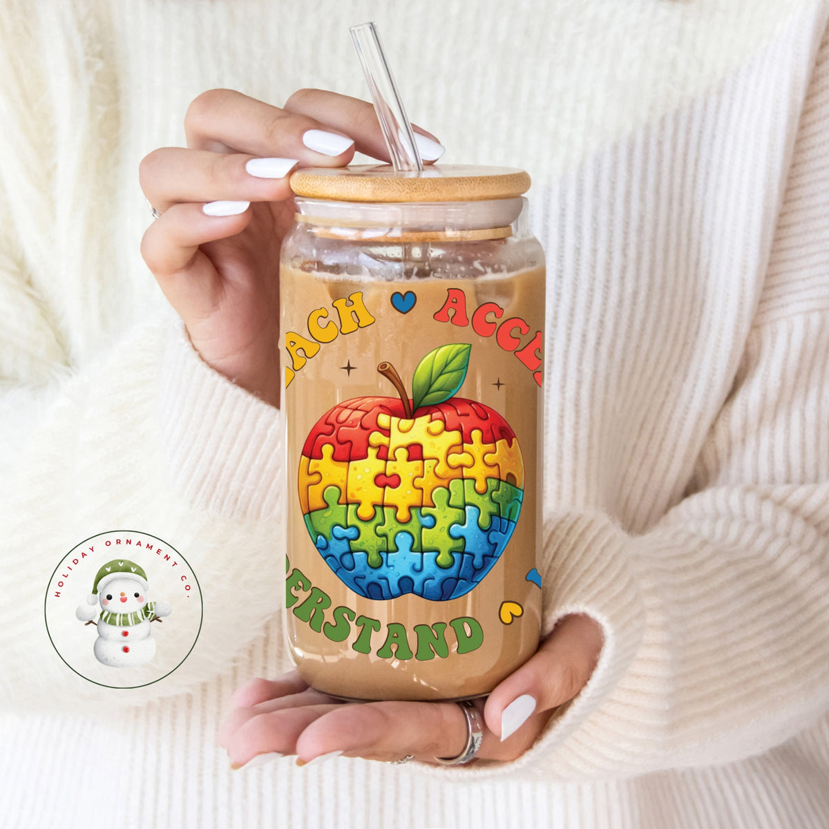 Autism Awareness Puzzle Tumbler: Libbey Glass Iced Coffee Cup
