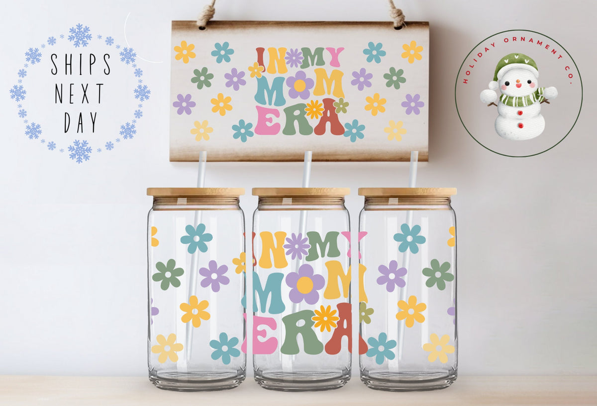 Retro 'in My Mom Era' Glass Tumbler With Bamboo Lid (16/20 Oz)