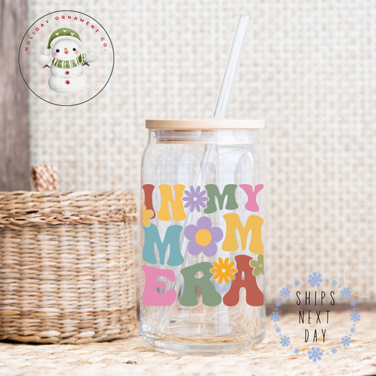 Retro 'in My Mom Era' Glass Tumbler With Bamboo Lid (16/20 Oz)