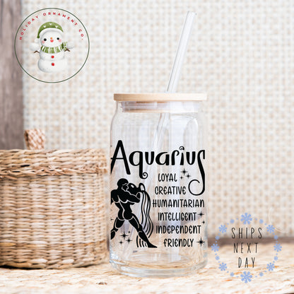 Zodiac Sign Glass Tumbler Cup: Astrology Iced Coffee Cup