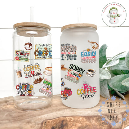 Funny 'coffee Is Essential' Glass Tumbler With Bamboo Lid | 16oz/20oz
