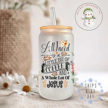 Christian Iced Coffee Glass Tumbler | Coffee And Jesus Gift