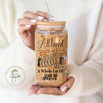 Christian Iced Coffee Glass Tumbler | Coffee And Jesus Gift