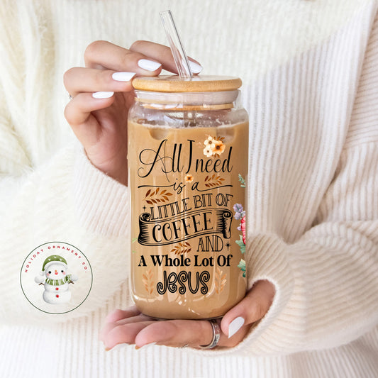 Christian Iced Coffee Glass Tumbler | Coffee And Jesus Gift