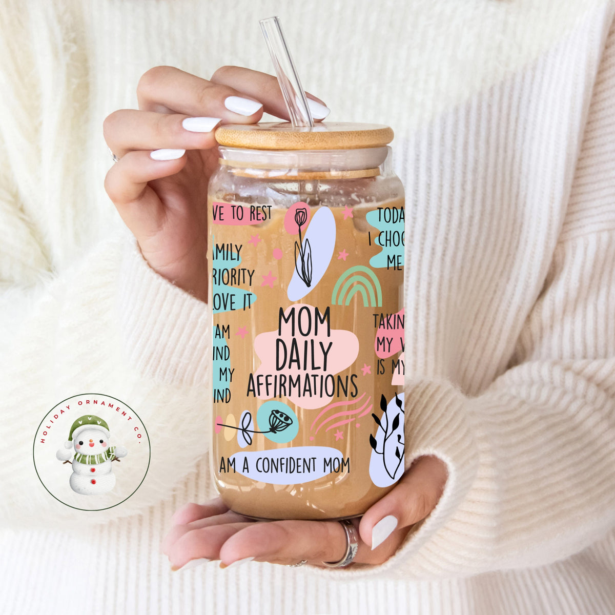 Mom Daily Affirmations Glass Tumbler With Bamboo Lid
