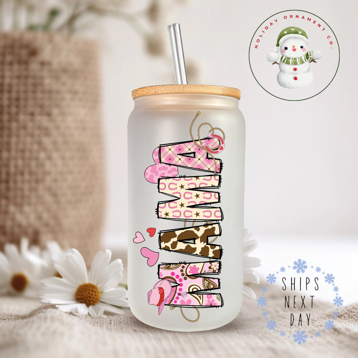 Mama Cowgirl Glass Tumbler Cup: Farm Iced Coffee Cup (16 Oz/20 Oz)