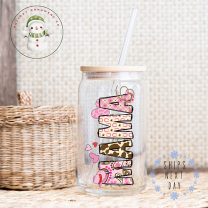 Mama Cowgirl Glass Tumbler Cup: Farm Iced Coffee Cup (16 Oz/20 Oz)