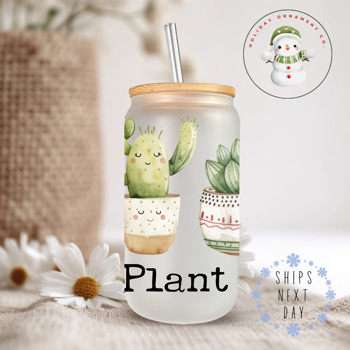 Plant Lover Iced Coffee Cup: Libbey Glass Tumbler With Bamboo Lid