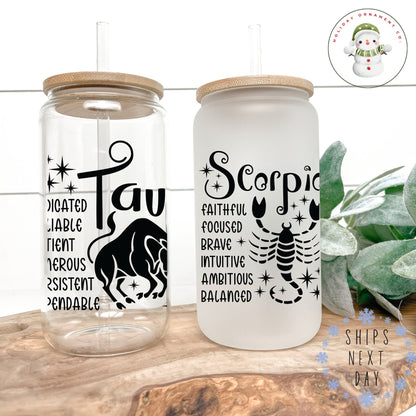 Zodiac Sign Glass Tumbler Cup: Astrology Iced Coffee Cup