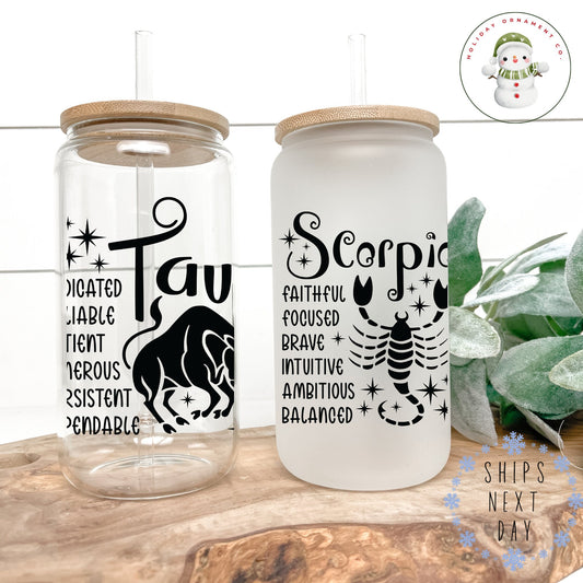 Zodiac Sign Glass Tumbler Cup: Astrology Iced Coffee Cup
