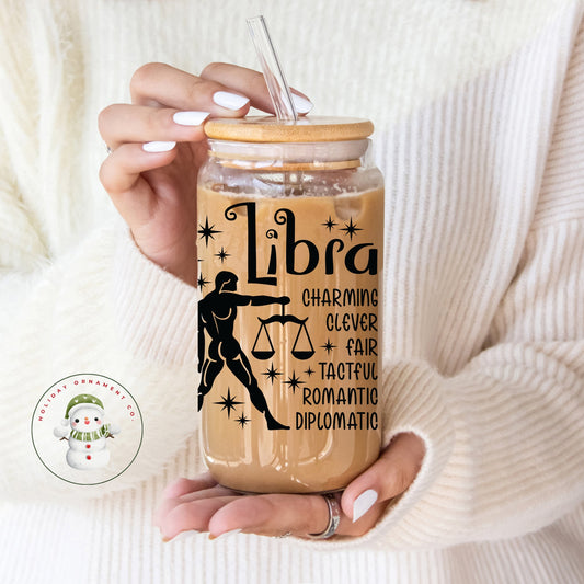 Zodiac Sign Glass Tumbler Cup: Astrology Iced Coffee Cup