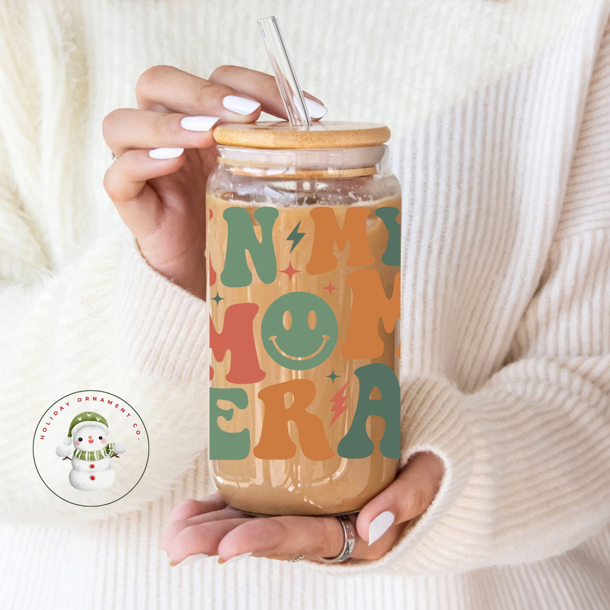 Retro 'in My Mom Era' Glass Tumbler: Iced Coffee Cup With Bamboo Lid