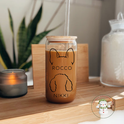 Custom Pet Portrait Glass Tumbler: Dog Lover Iced Coffee Cup