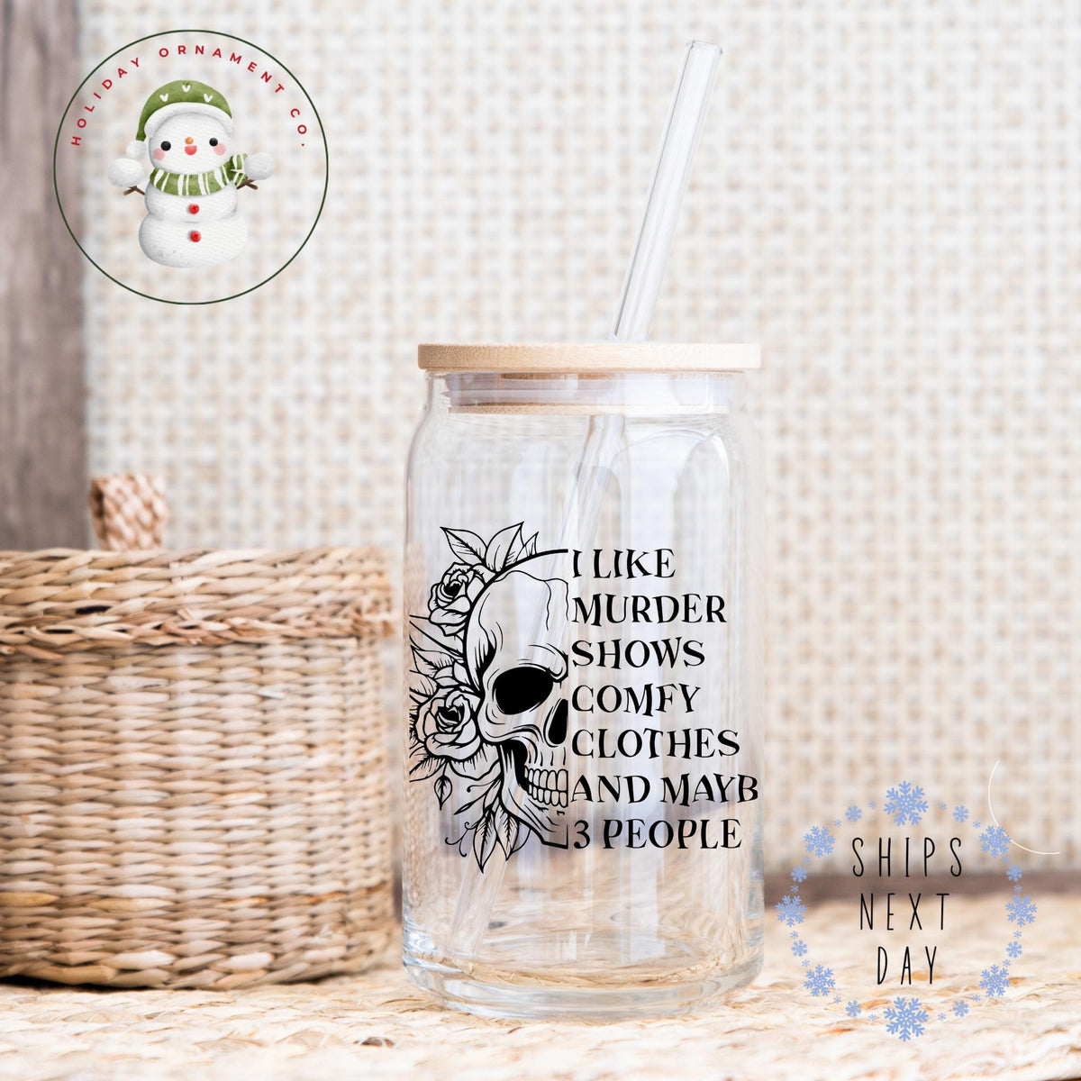 Murder Shows Comfy Clothes Glass Tumbler Cup | Funny Halloween Libbey Iced Coffee Cup | 16 Oz/20 Oz | Gifts For Her
