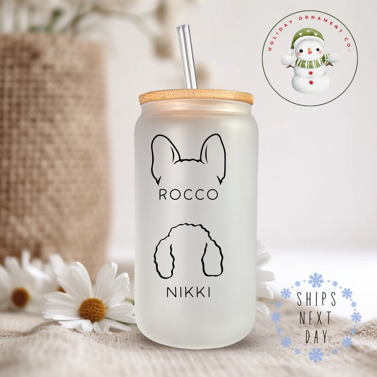 Custom Pet Portrait Glass Tumbler: Dog Lover Iced Coffee Cup