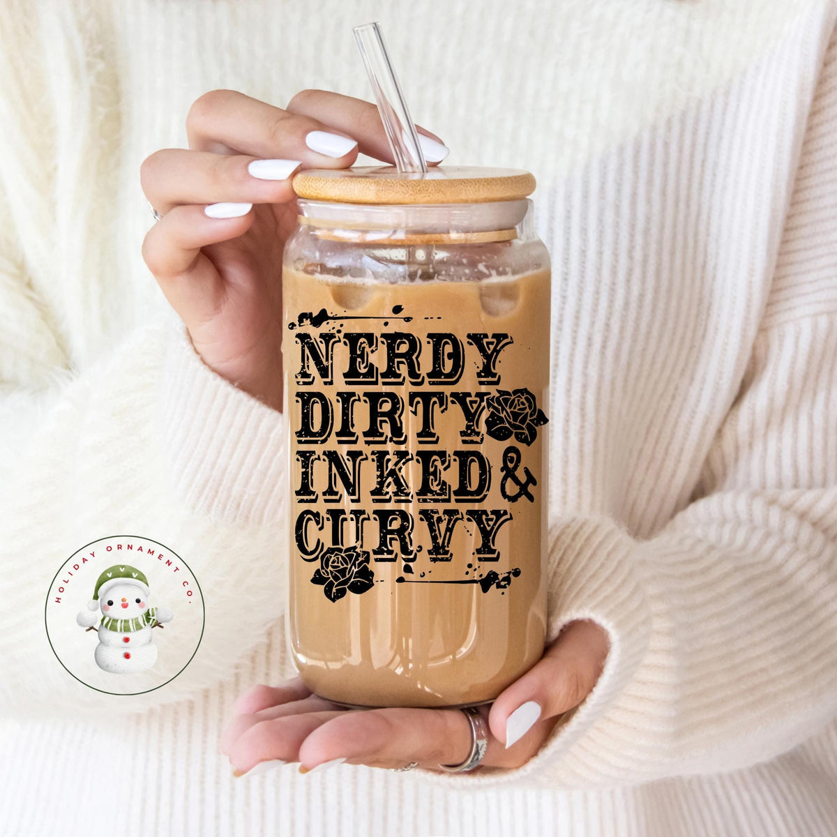 Tattoo Girl Glass Tumbler: Nerdy Dirty Inked & Curvy Iced Coffee Cup