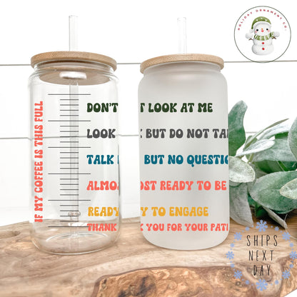 Funny 'don't Talk To Me' Glass Tumbler With Bamboo Lid