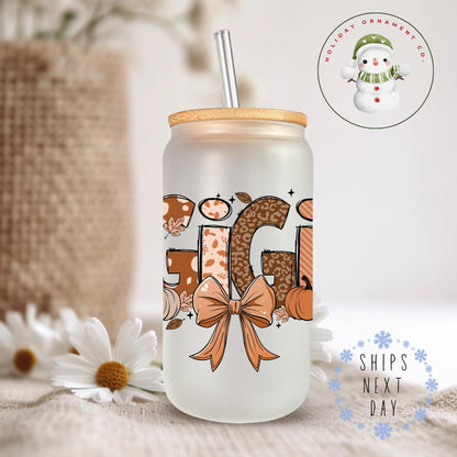 Gigi Fall Glass Tumbler: Thanksgiving Pumpkin Iced Coffee Cup
