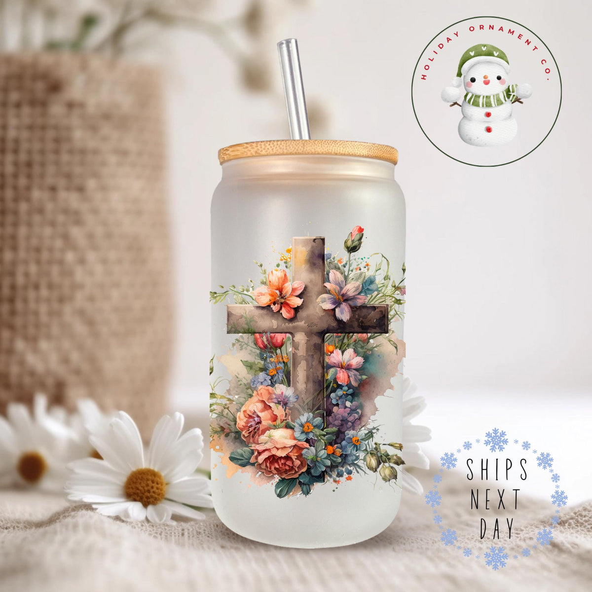 Christian Glass Libbey Cup: Religious Iced Coffee Tumbler With Bamboo Lid