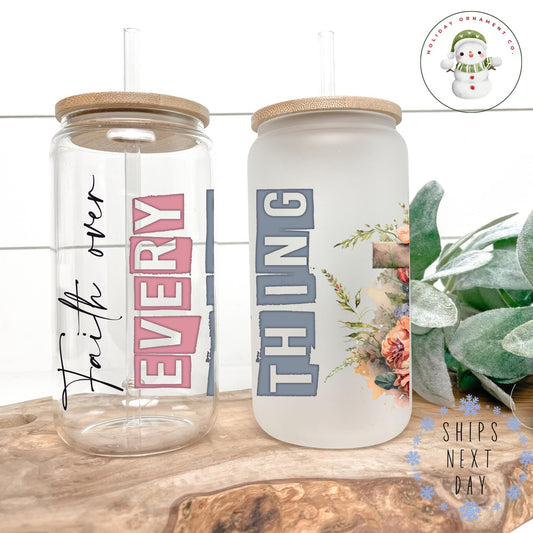 Christian Glass Libbey Cup: Religious Iced Coffee Tumbler With Bamboo Lid