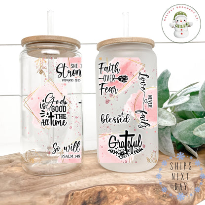 I Can Do All Things Through Christ Glass Libbey Cup | Christian Religious Iced Coffee Cup | 16 Oz/20 Oz | Custom Gifts For Her | Bible Study