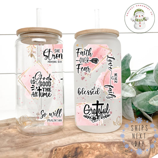 I Can Do All Things Through Christ Glass Libbey Cup | Christian Religious Iced Coffee Cup | 16 Oz/20 Oz | Custom Gifts For Her | Bible Study