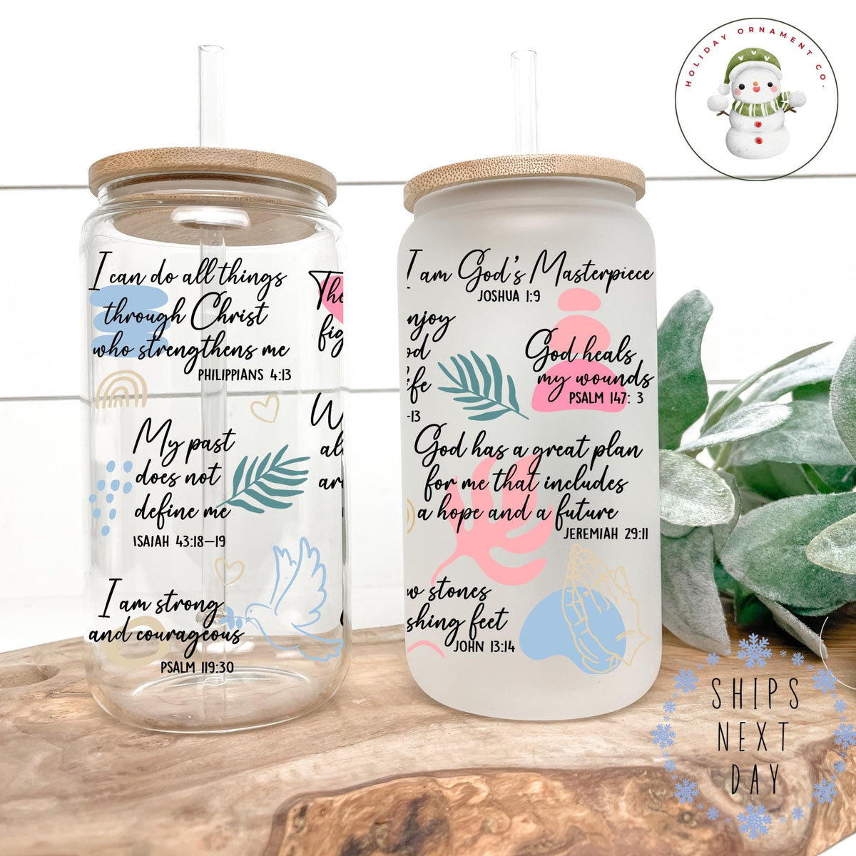 Christian Affirmations Glass Iced Coffee Cup With Lid & Straw
