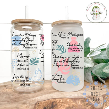 Christian Affirmations Glass Iced Coffee Cup With Lid & Straw