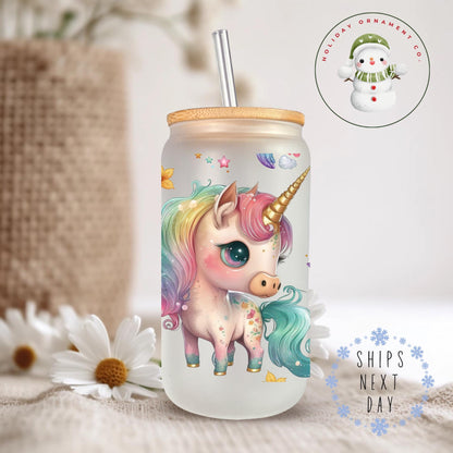 Kawaii Unicorn Rainbow Glass Libbey Cup: Anime Iced Coffee Cup