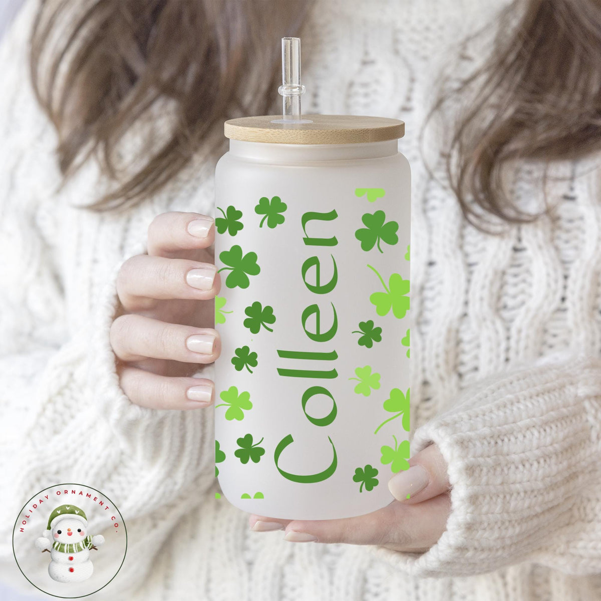 Personalized St Patricks Day Shamrock Glass Tumbler Cup