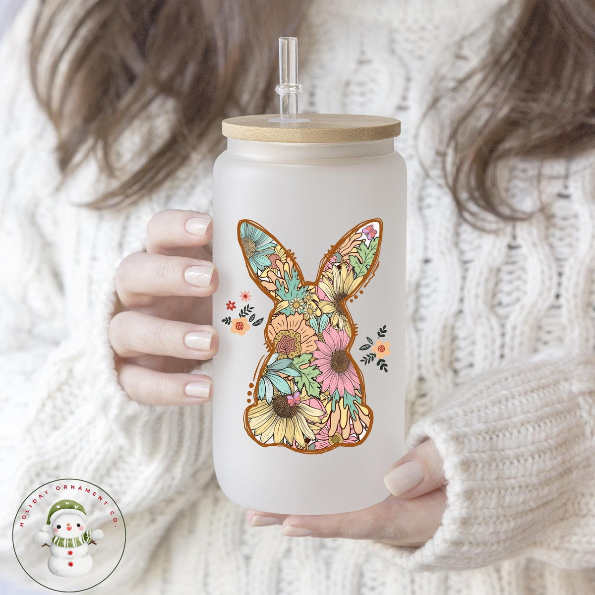 Personalized Floral Easter Bunny Libbey Glass Cup