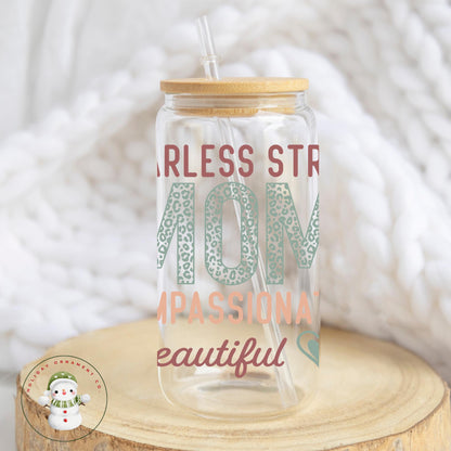 Fearless Mom Iced Coffee Cup: 16/20 Oz Libbey Glass Tumbler