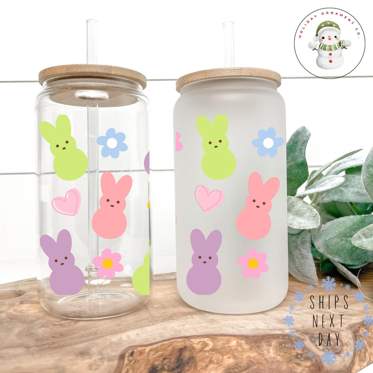 Easter Peeps Iced Coffee Cup: 16oz/20oz Libbey Glass Tumbler