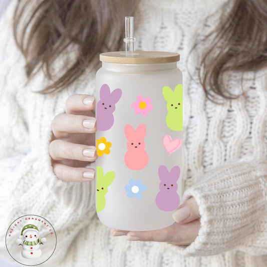 Easter Peeps Iced Coffee Cup: 16oz/20oz Libbey Glass Tumbler